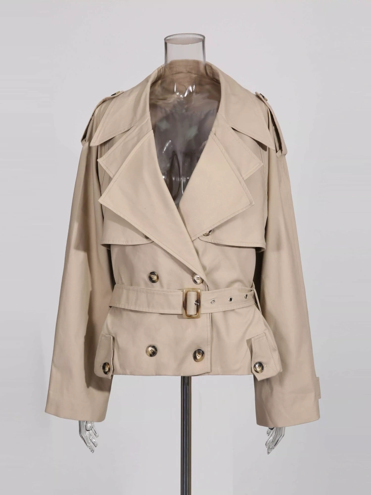 TWOTWINSTYLE Casual Lapel Spliced Belt Solid Jacket