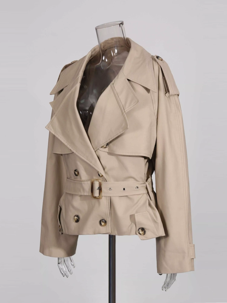 TWOTWINSTYLE Casual Lapel Spliced Belt Solid Jacket