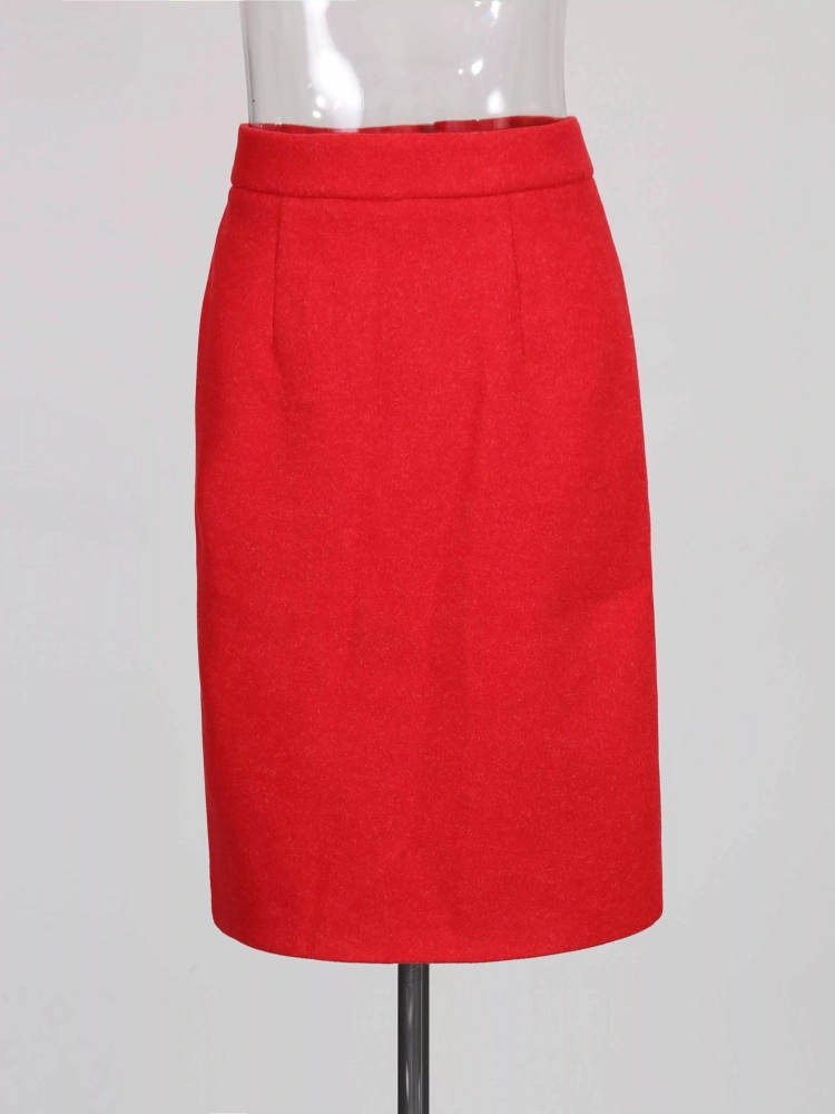 TWOTWINSTYLE Temperament Solid Fashionable Waist-Cinched Top + Bodycon Skirt Two Piece Set