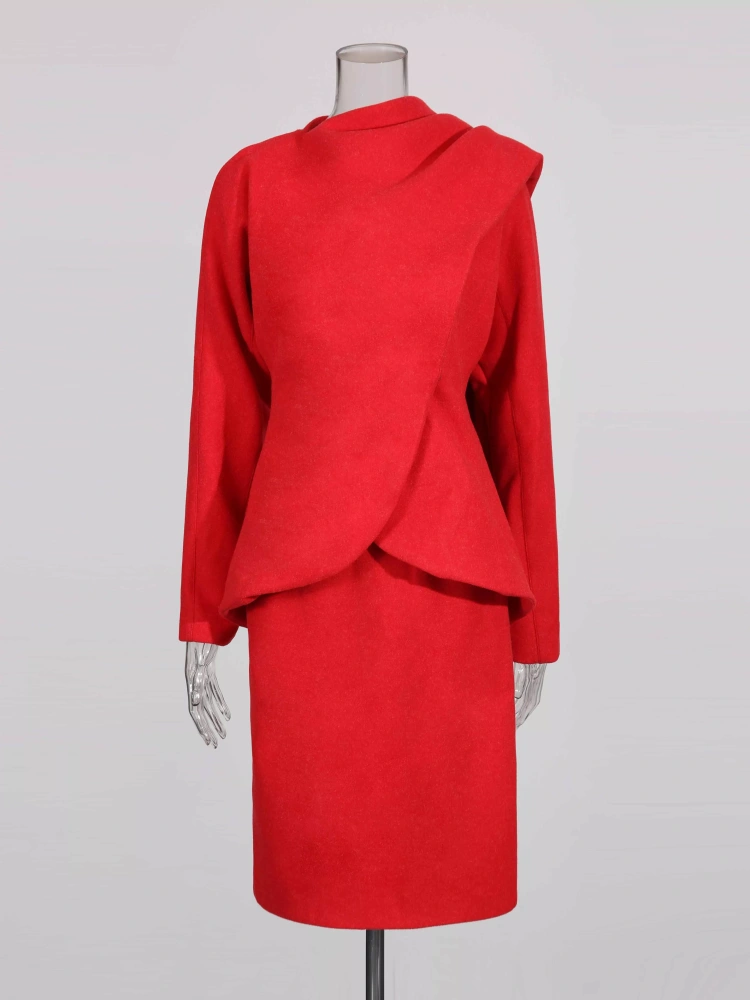 TWOTWINSTYLE Temperament Solid Fashionable Waist-Cinched Top + Bodycon Skirt Two Piece Set