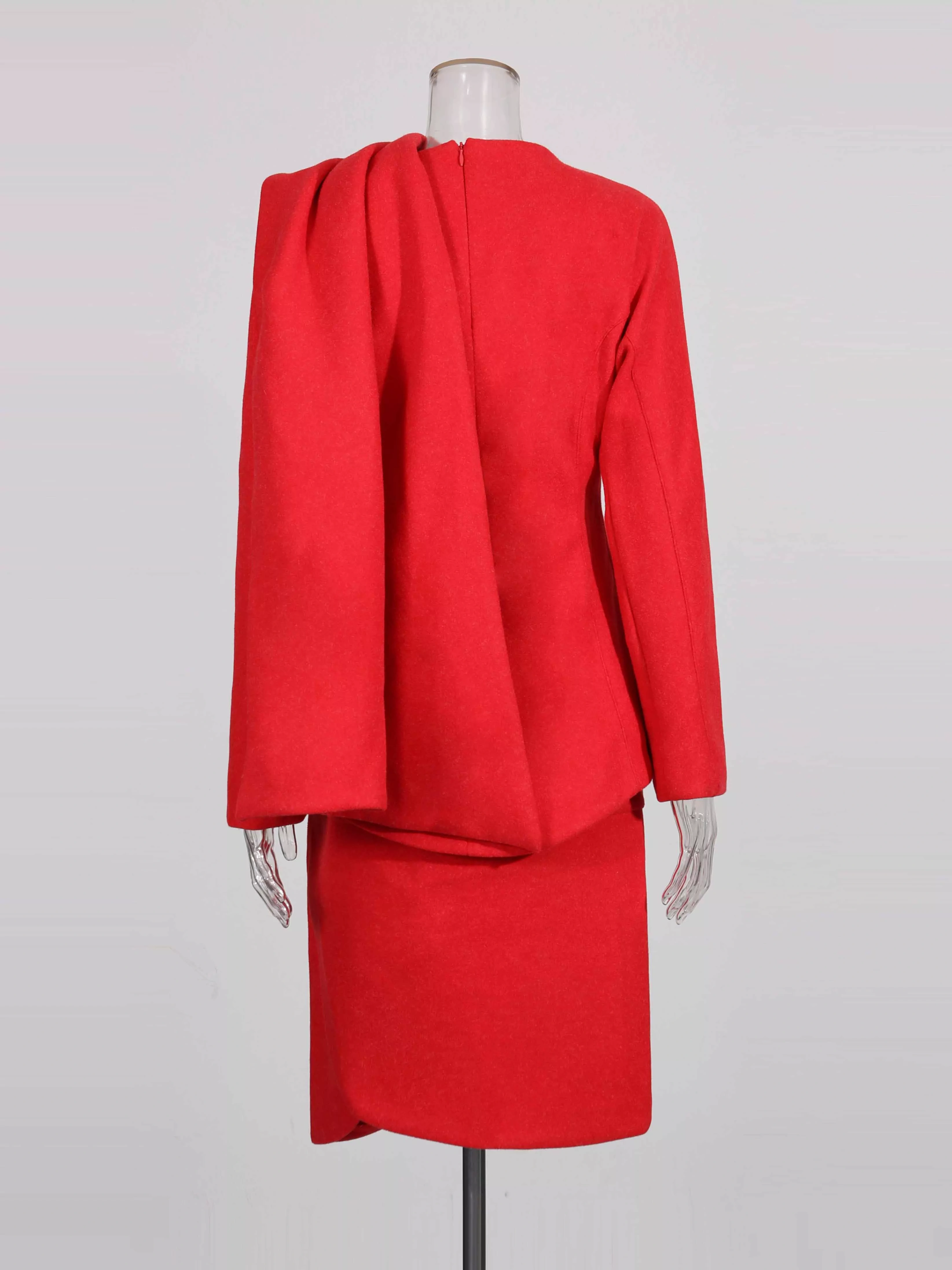 TWOTWINSTYLE Temperament Solid Fashionable Waist-Cinched Top + Bodycon Skirt Two Piece Set