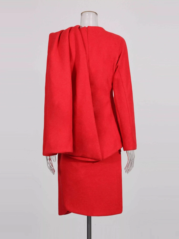 TWOTWINSTYLE Temperament Solid Fashionable Waist-Cinched Top + Bodycon Skirt Two Piece Set