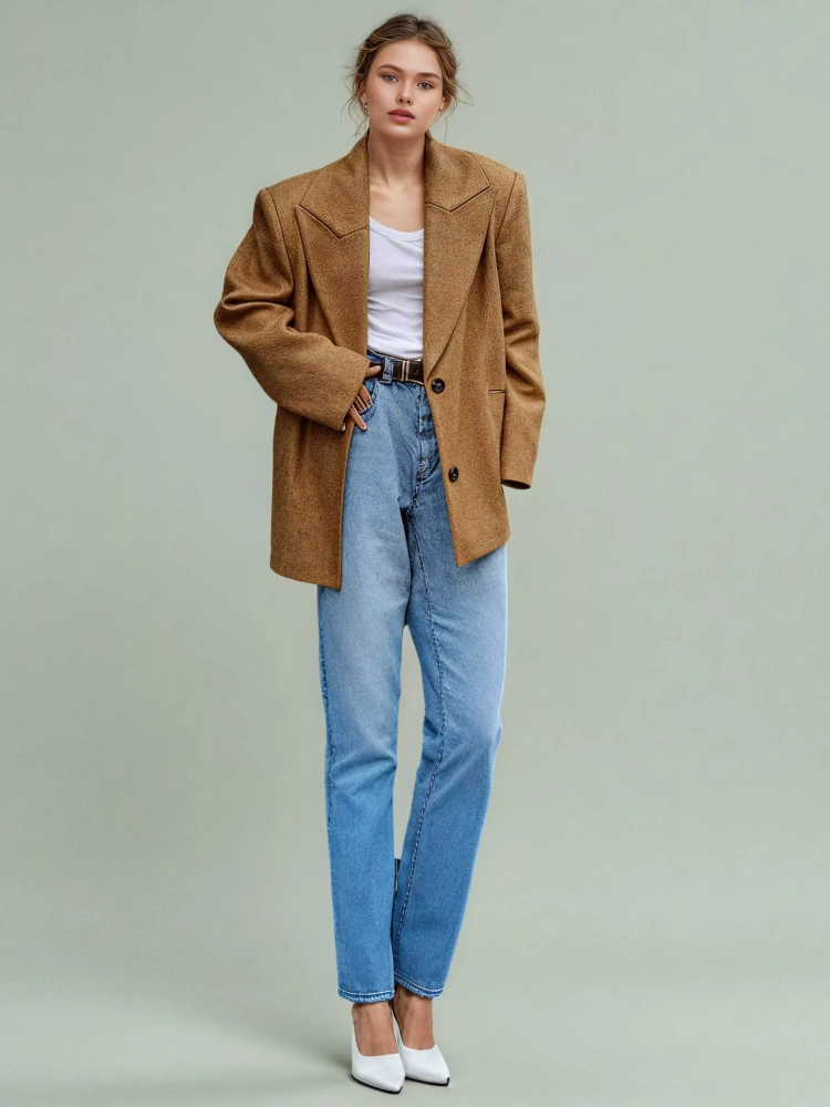 TWOTWINSTYLE Vintage Lapel Loose Solid Casual Jacket