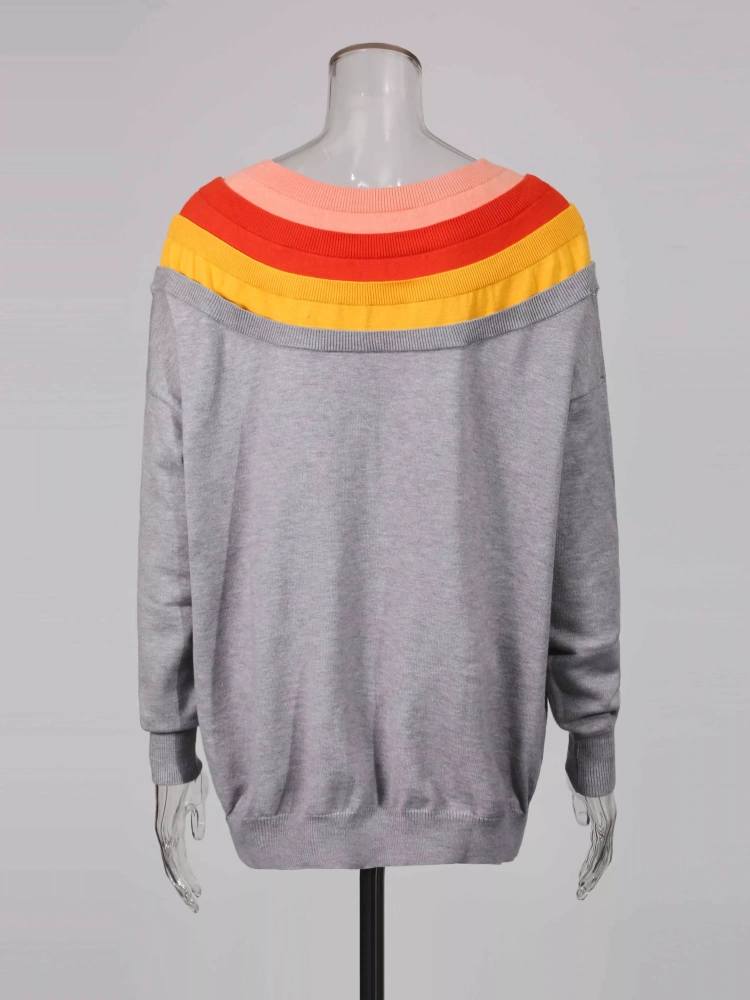 TWOTWINSTYLE Color Blocked V-neck Chic Casual Fashion Sweater