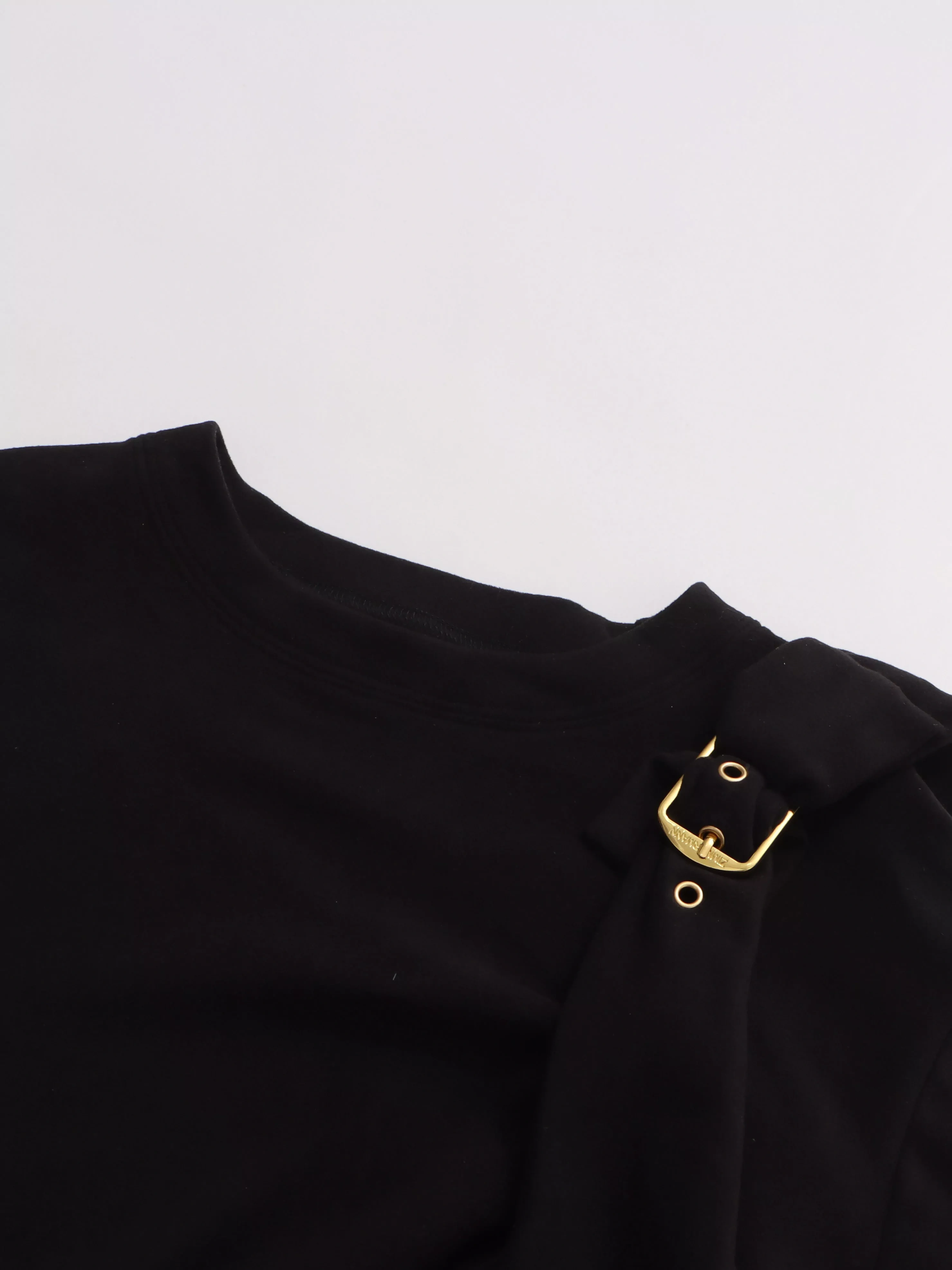 TWOTWINSTYLE Solid Chic Round Neck Spliced Metal Buttons T-shirt