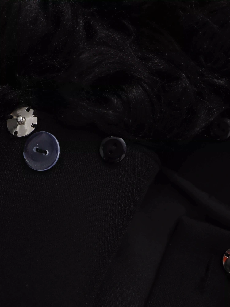 TWOTWINSTYLE Solid Temperament Off Shoulder Patchwork Fur Buttons Jacket