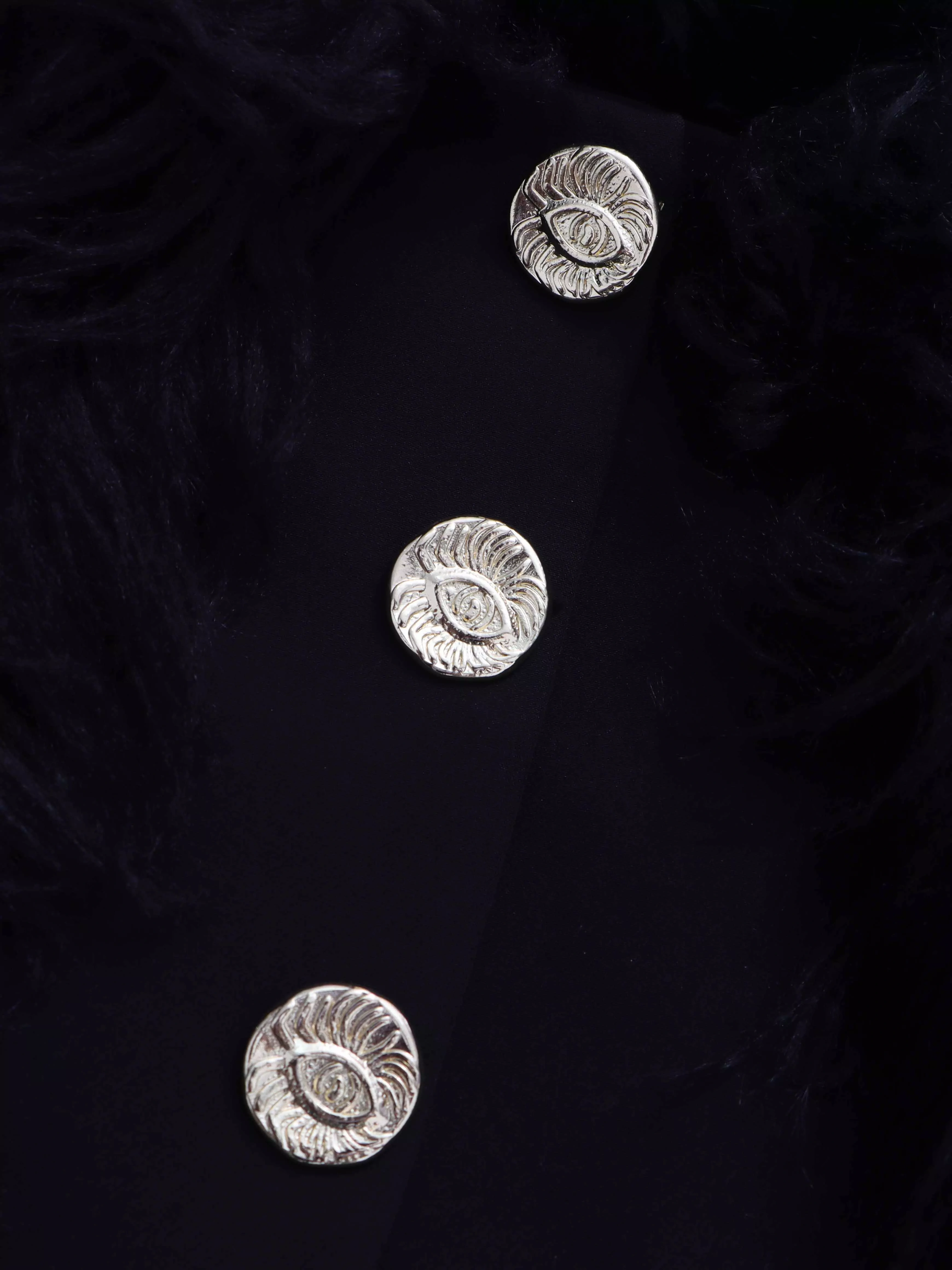TWOTWINSTYLE Solid Temperament Off Shoulder Patchwork Fur Buttons Jacket