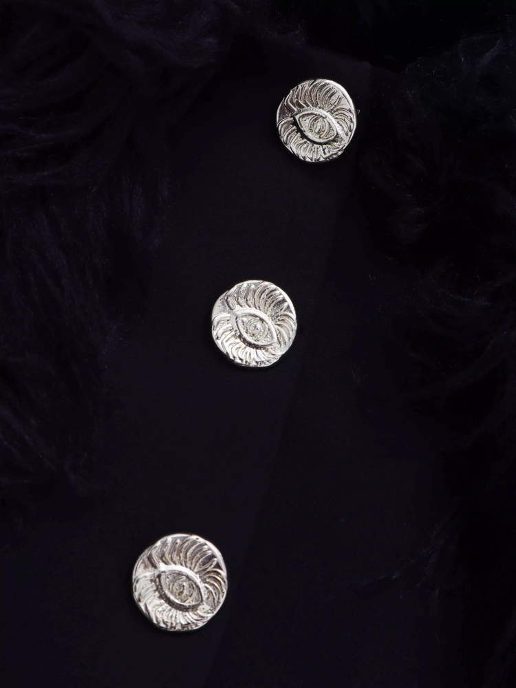 TWOTWINSTYLE Solid Temperament Off Shoulder Patchwork Fur Buttons Jacket