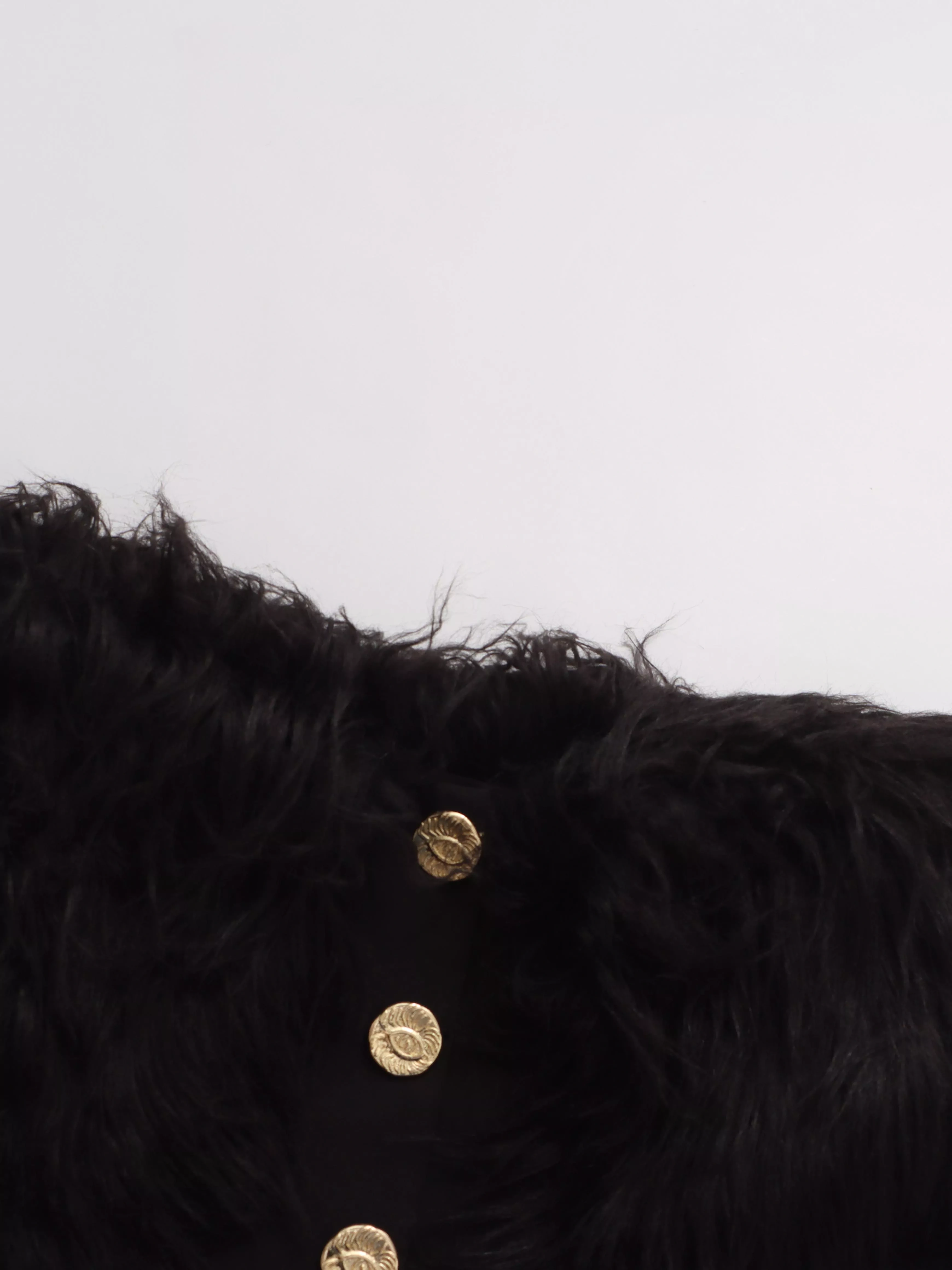 TWOTWINSTYLE Solid Temperament Off Shoulder Patchwork Fur Buttons Jacket