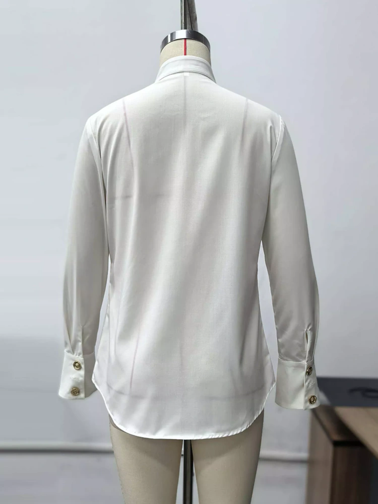 TWOTWINSTYLE Vintage Stand Collar Spliced Ruffles Buttons Shirts