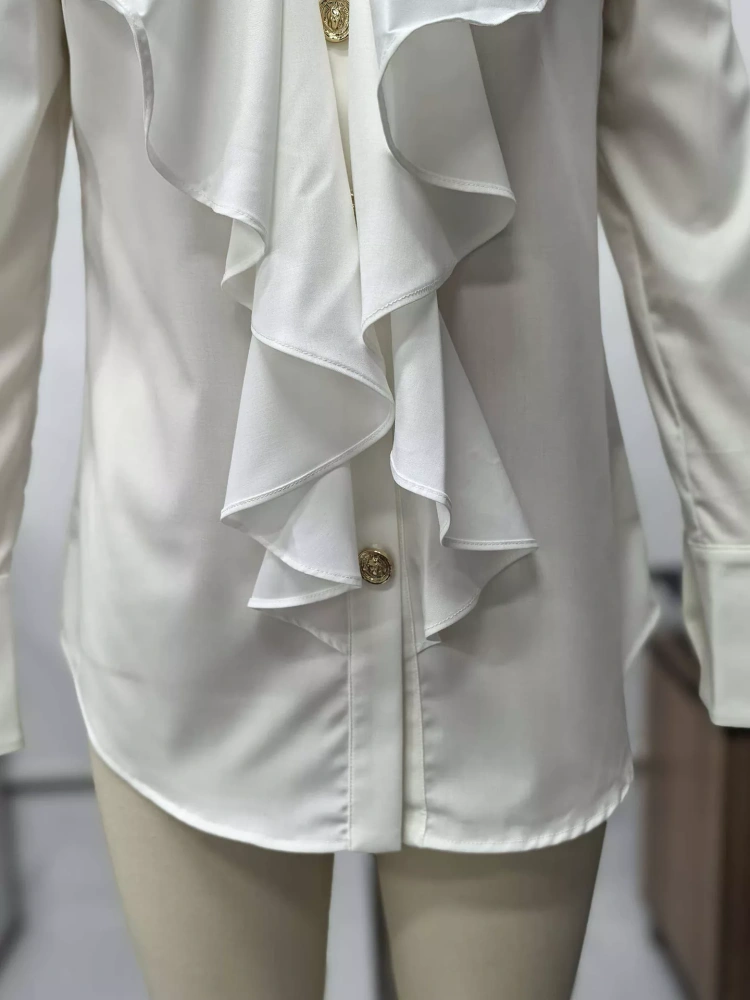 TWOTWINSTYLE Vintage Stand Collar Spliced Ruffles Buttons Shirts