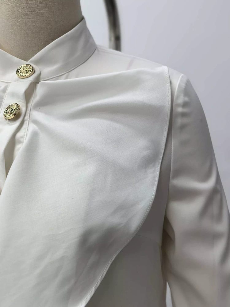 TWOTWINSTYLE Vintage Stand Collar Spliced Ruffles Buttons Shirts