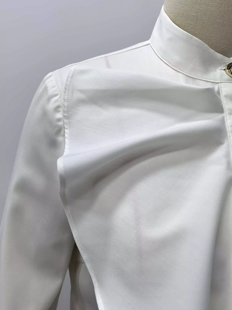 TWOTWINSTYLE Vintage Stand Collar Spliced Ruffles Buttons Shirts