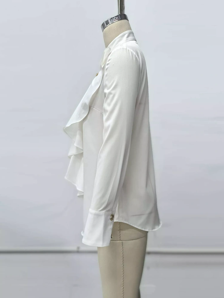 TWOTWINSTYLE Vintage Stand Collar Spliced Ruffles Buttons Shirts