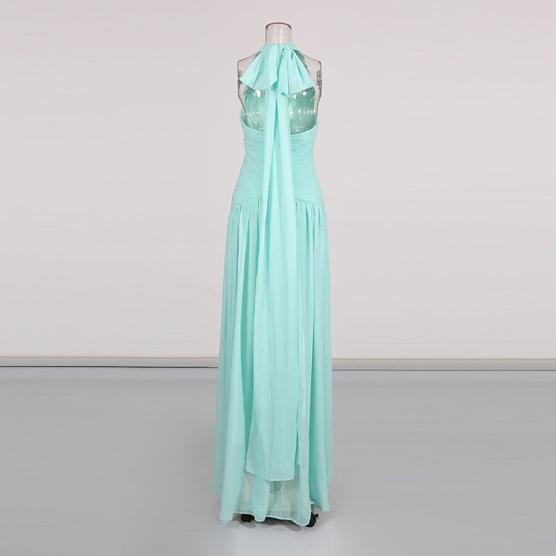 TWOTWINSTYLE Solid Ruched V-neck Sleeveless Long Dress