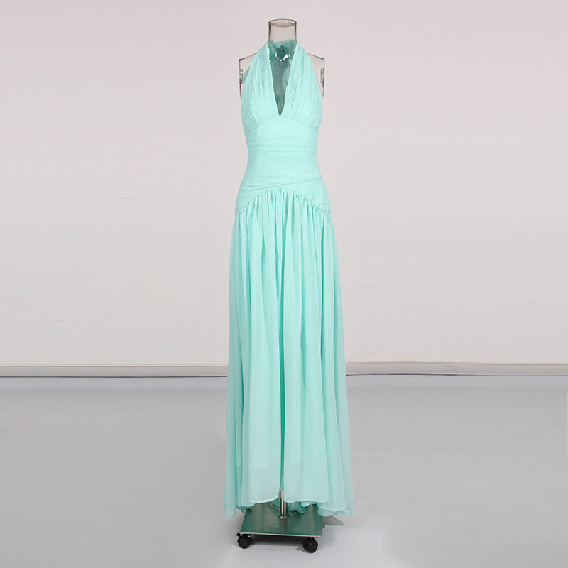 TWOTWINSTYLE Solid Ruched V-neck Sleeveless Long Dress
