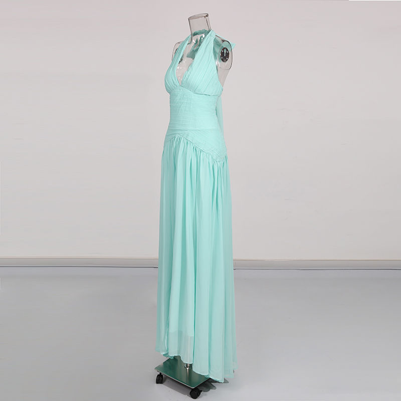 TWOTWINSTYLE Solid Ruched V-neck Sleeveless Long Dress