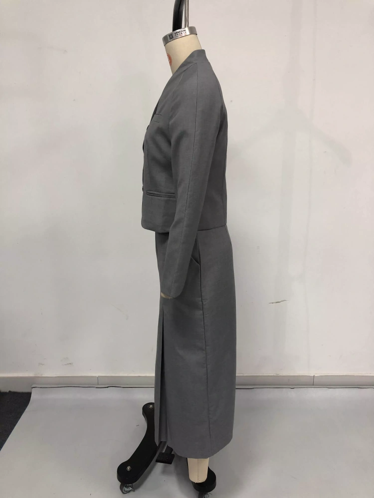 TWOTWINSTYLE Solid Casual V-neck Long Sleeve Two Piece Set