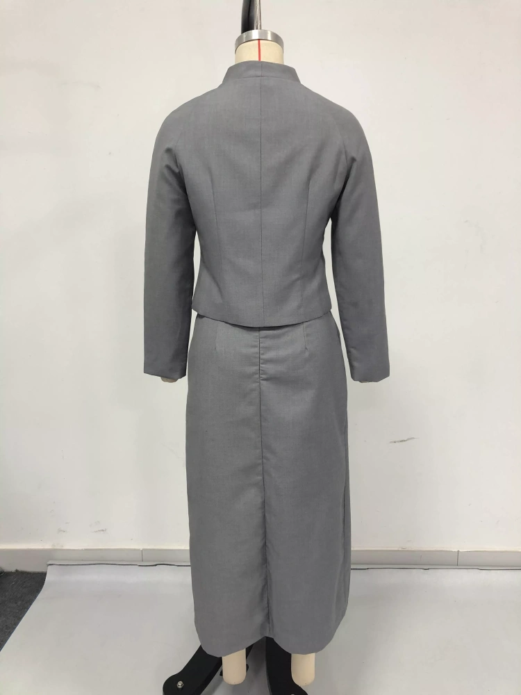 TWOTWINSTYLE Solid Casual V-neck Long Sleeve Two Piece Set