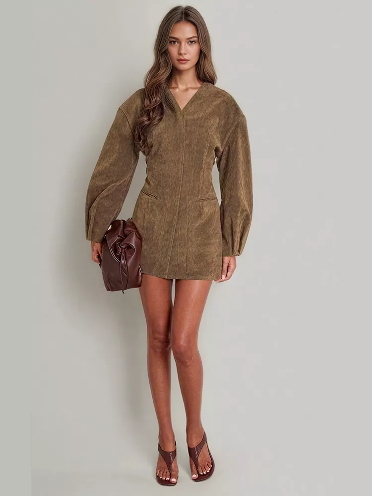 TWOTWINSTYLE Solid Vintage Minimalist V-neck Jacket