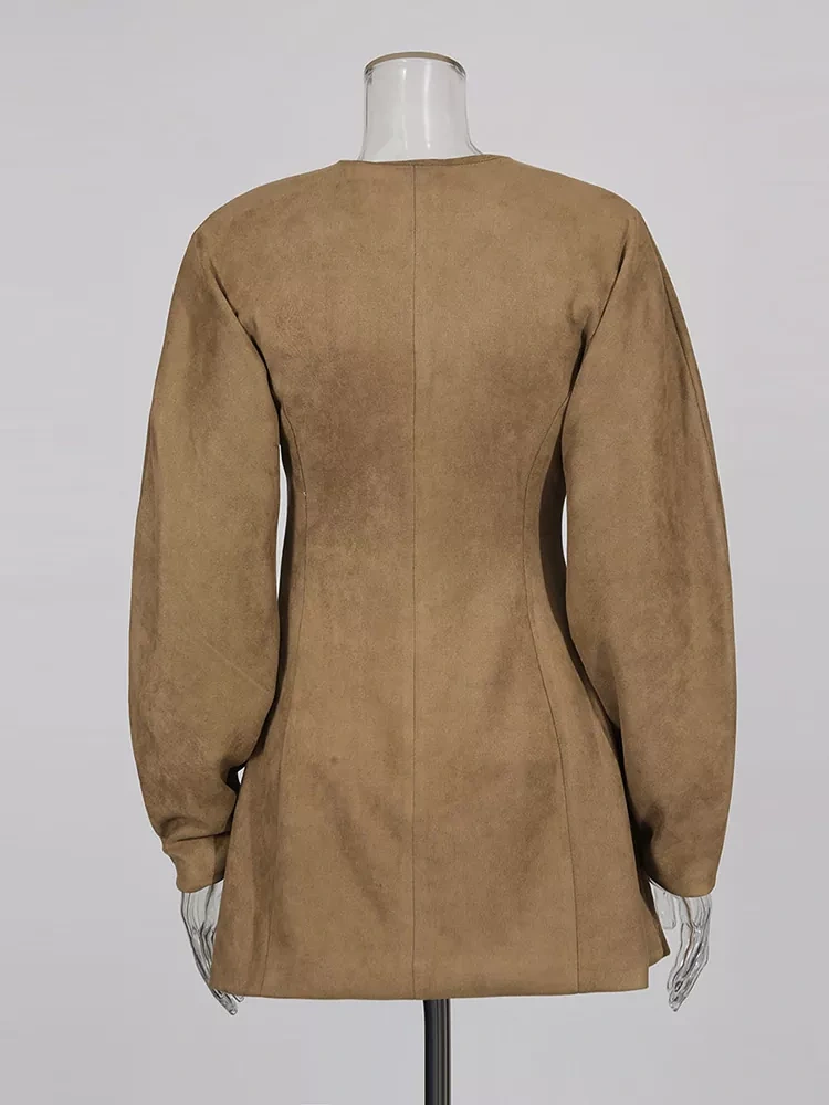 TWOTWINSTYLE Solid Vintage Minimalist V-neck Jacket