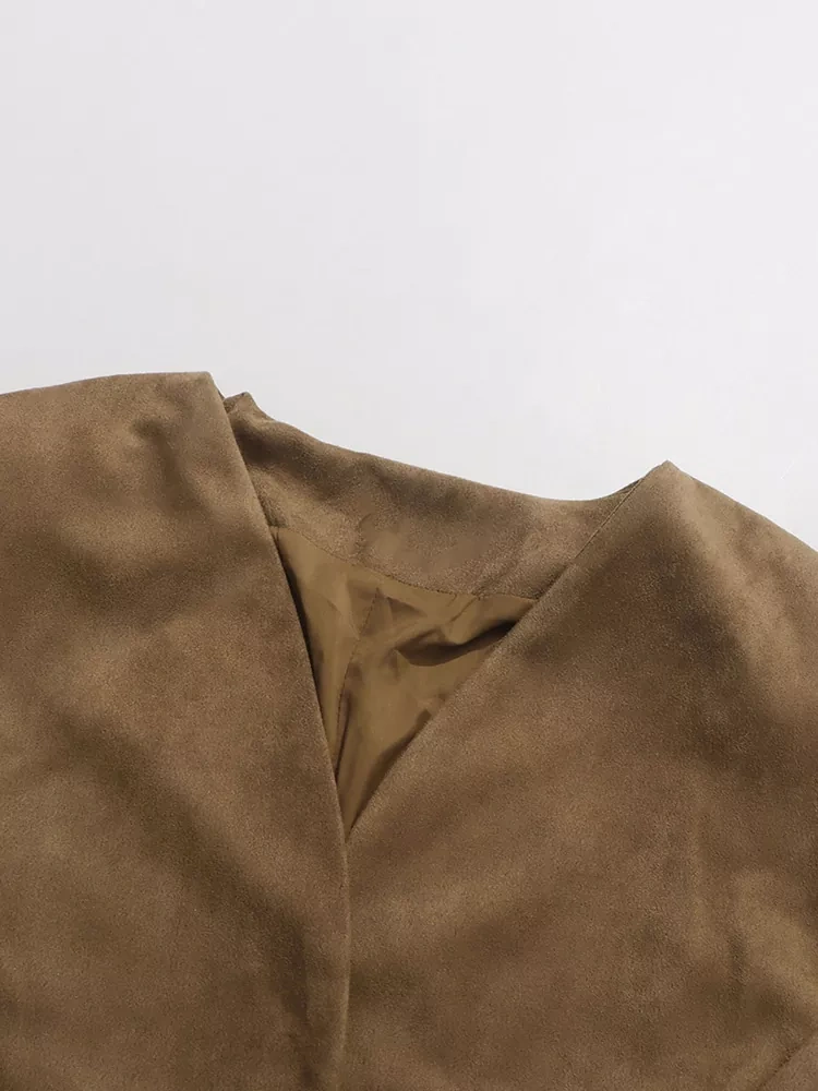 TWOTWINSTYLE Solid Vintage Minimalist V-neck Jacket