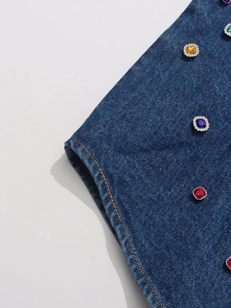TWOTWINSTYLE Vintage Denim Casual Patchwork Diamonds Lapel Shirts