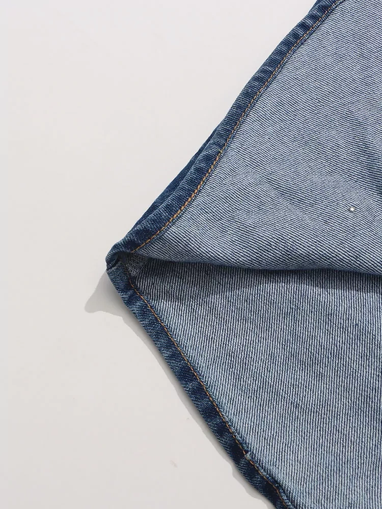 TWOTWINSTYLE Vintage Denim Casual Patchwork Diamonds Lapel Shirts