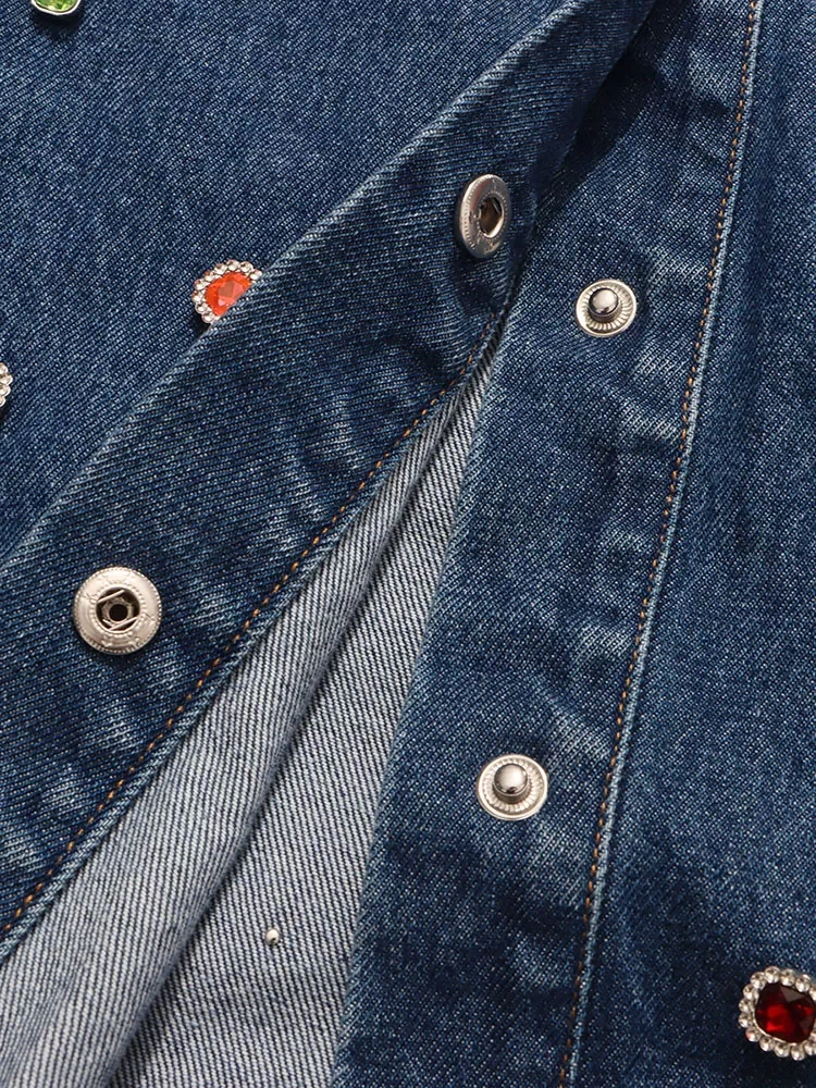 TWOTWINSTYLE Vintage Denim Casual Patchwork Diamonds Lapel Shirts