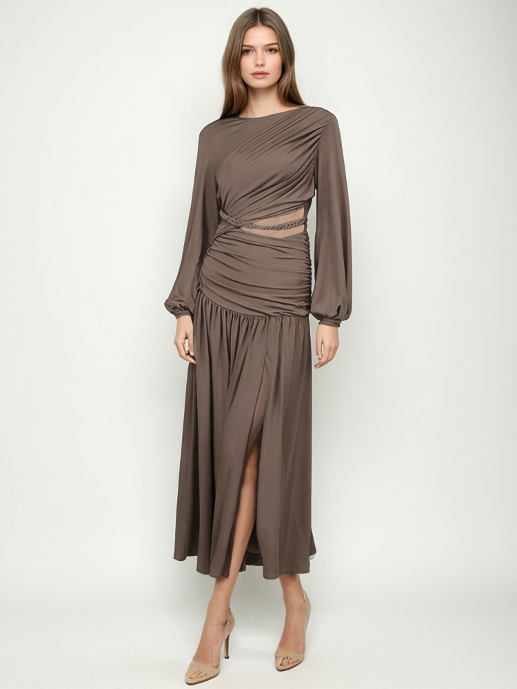 TWOTWINSTYLE Solid Long Sleeve Designer Temperament Long Dress