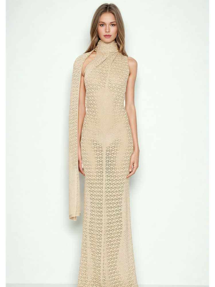 TWOTWINSTYLE Solid Lace Elegant Backless Long Dress