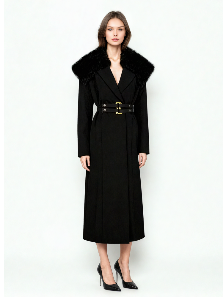 TWOTWINSTYLE Solid Lapel  Fitted Waist Midi Dress