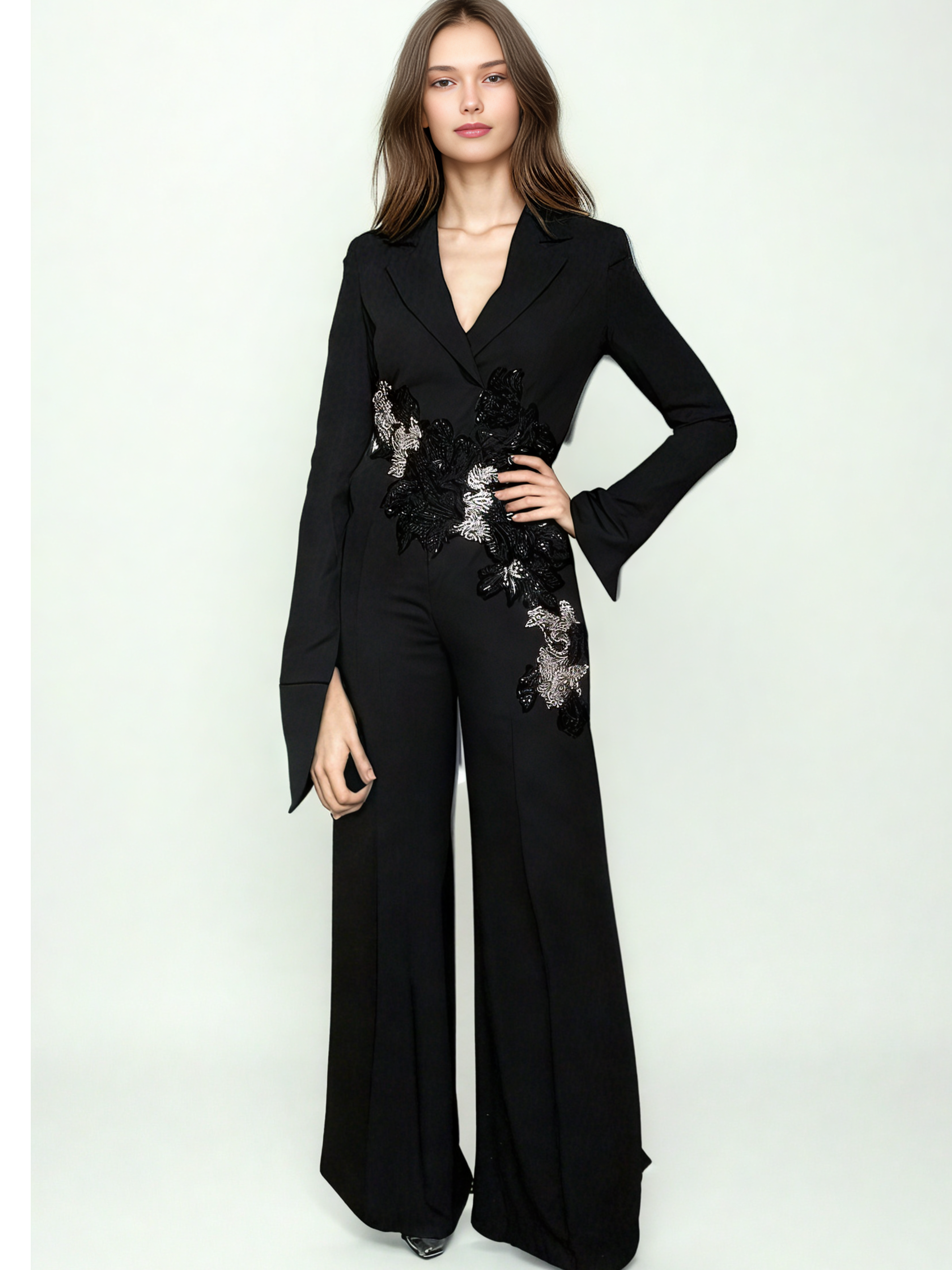 TWOTWINSTYLE  Long Sleeve Diamond Designer Temperament Jumpsuit