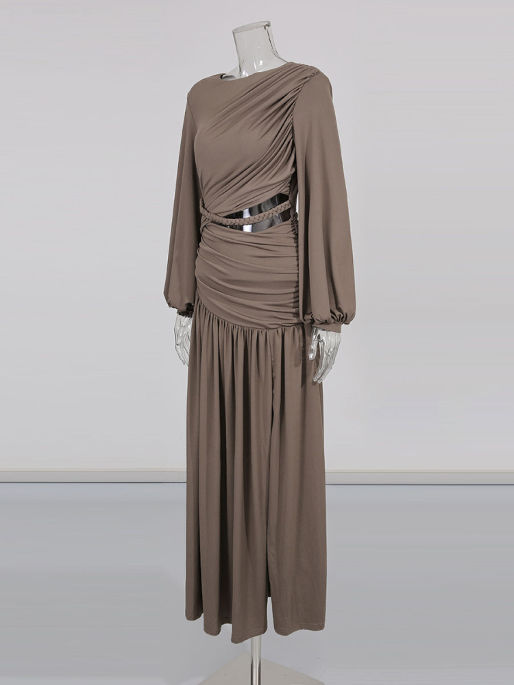 TWOTWINSTYLE Solid Long Sleeve Designer Temperament Long Dress