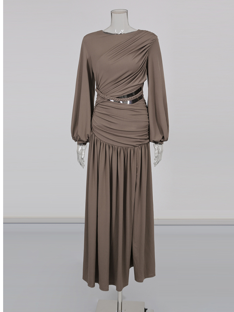 TWOTWINSTYLE Solid Long Sleeve Designer Temperament Long Dress
