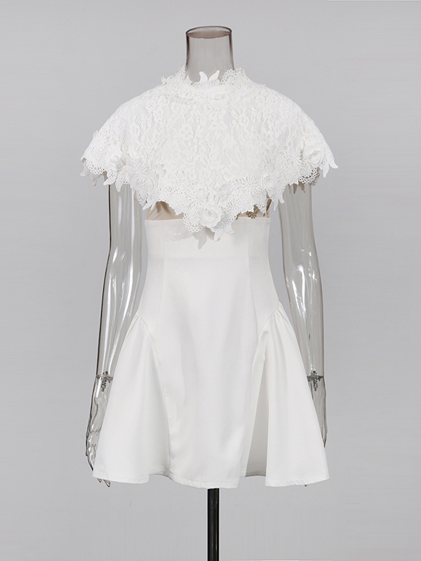 TWOTWINSTYLE Elegant Solid Lace Chic Mini Dress