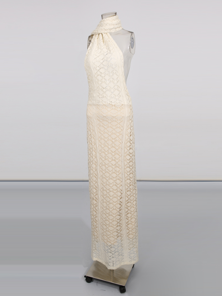 TWOTWINSTYLE Solid Lace Elegant Backless Long Dress