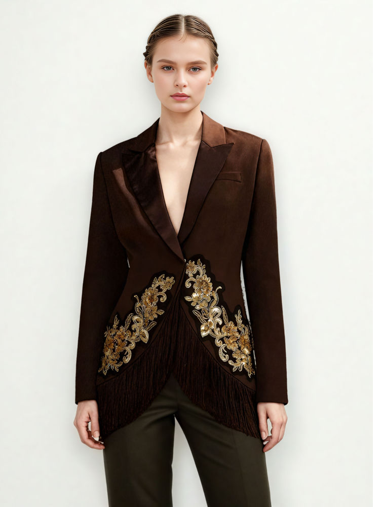 TWOTWINSTYLE  Print Tide Bottom splice fringes Blazer