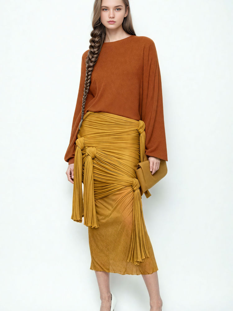 TWOTWINSTYLE Asymmetrical Pleated Mesh Skirt