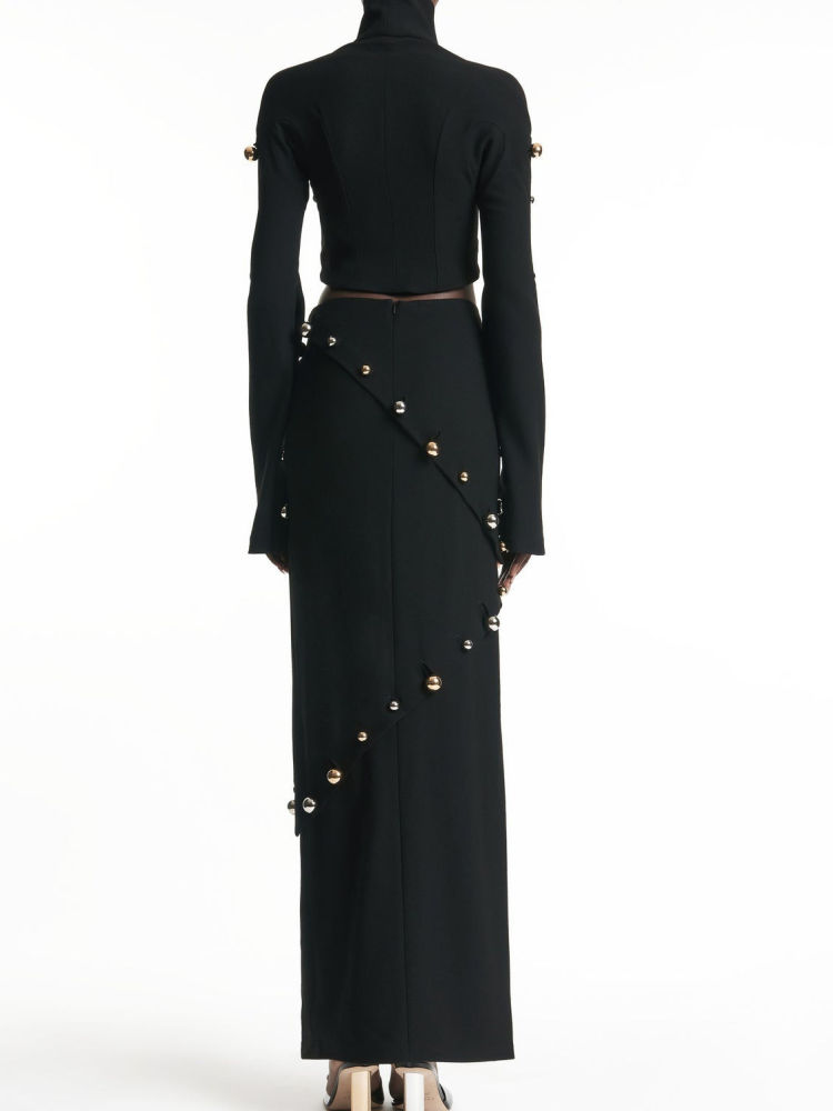 TWOTWINSTYLE Button Decoration Short Crop Top+Skirt Two Piece Set