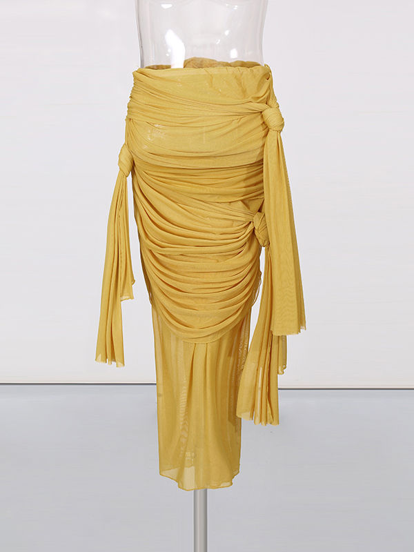 TWOTWINSTYLE Asymmetrical Pleated Mesh Skirt
