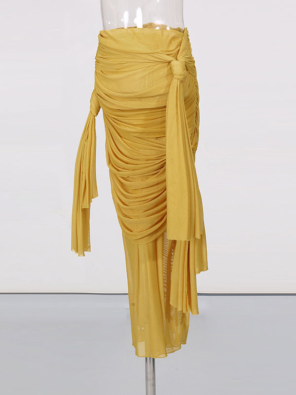 TWOTWINSTYLE Asymmetrical Pleated Mesh Skirt