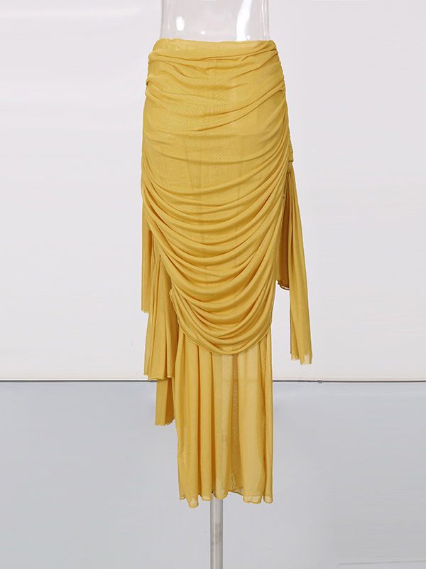 TWOTWINSTYLE Asymmetrical Pleated Mesh Skirt