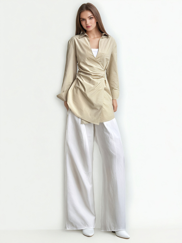 TWOTWINSTYL Lapel Irregular V-neck Shirt