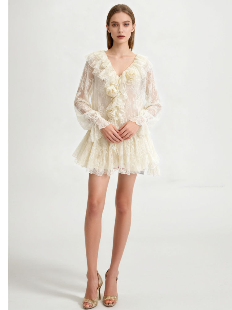 TWOTWINSTYL Female Lace Temperament Mini Dress