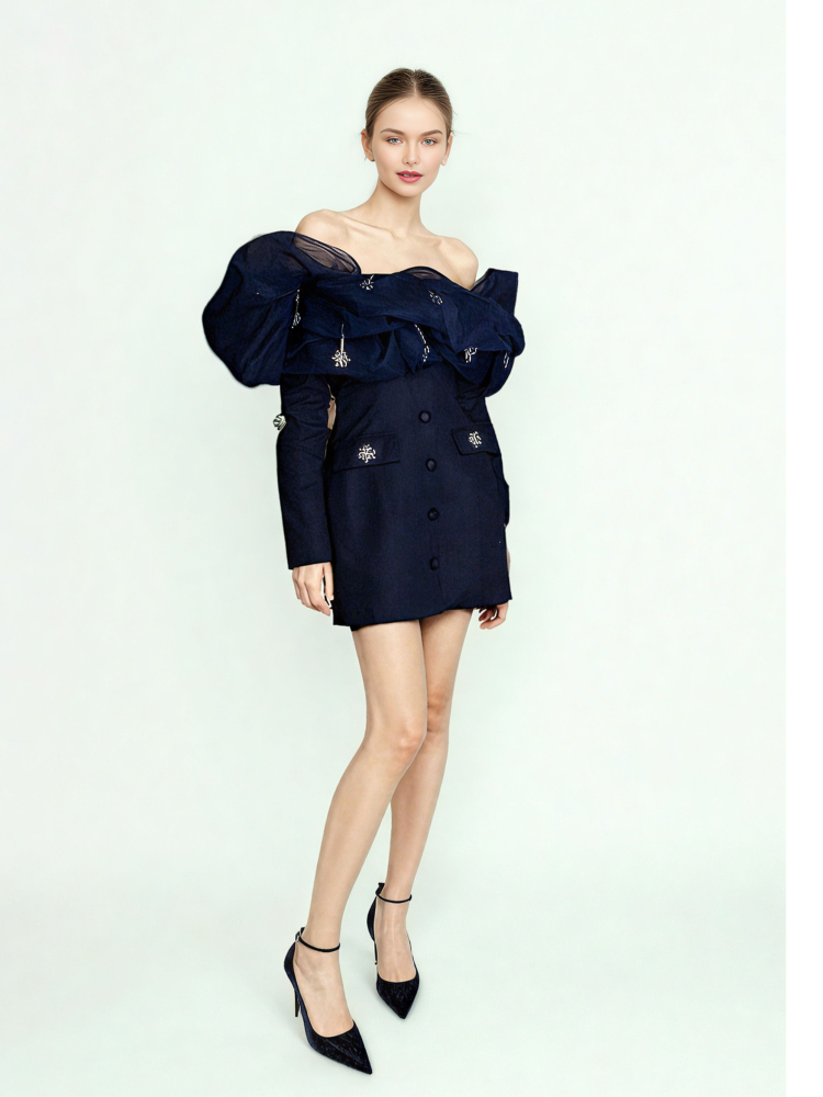 TWOTWINSTYL Off Shoulder Patchwork  Dutton Chic Mini Dress