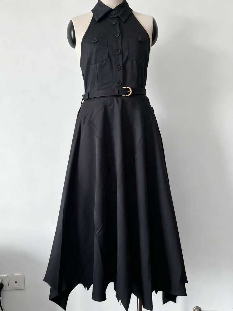 TWOTWINSTYLE Lapel Off Shoulde Temperament Mid Dress