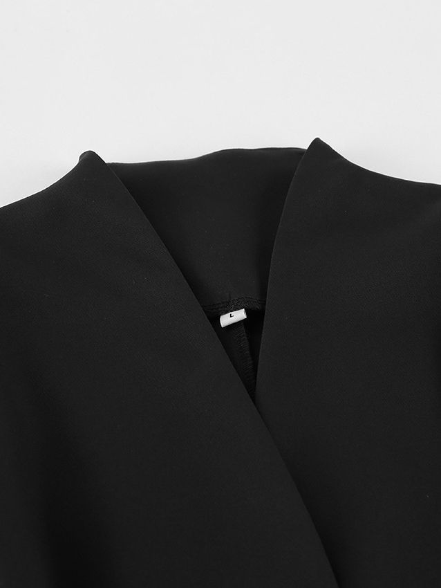 TWOTWINSTYLE V-neck Pleated Tunic Blazer Two Piece Set