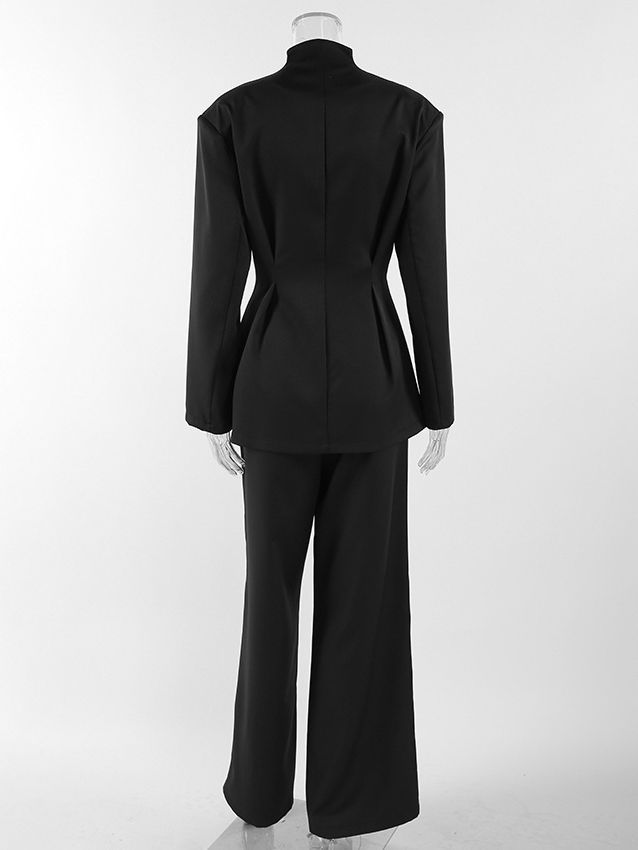 TWOTWINSTYLE V-neck Pleated Tunic Blazer Two Piece Set
