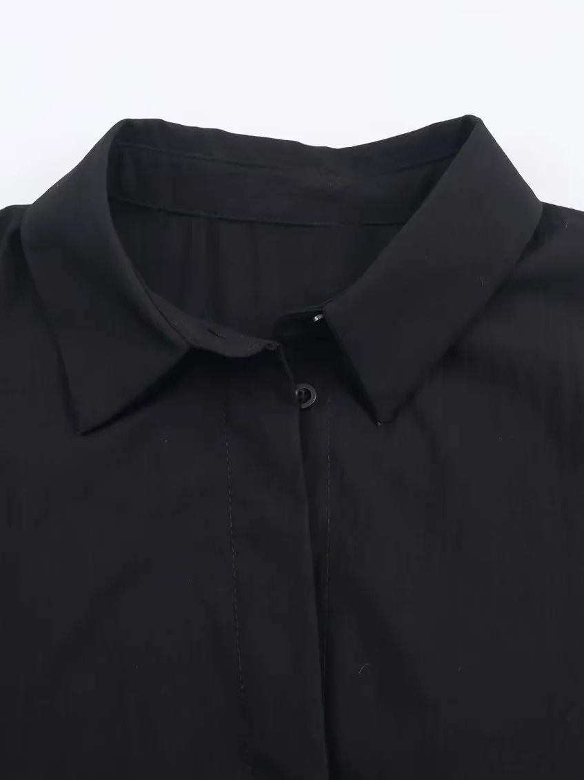 TWOTWINSTYLE Solid Stand Collar patchwork Belt Shirt